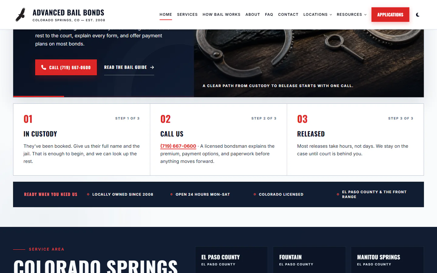 Advanced Bail Bonds website, middle viewport