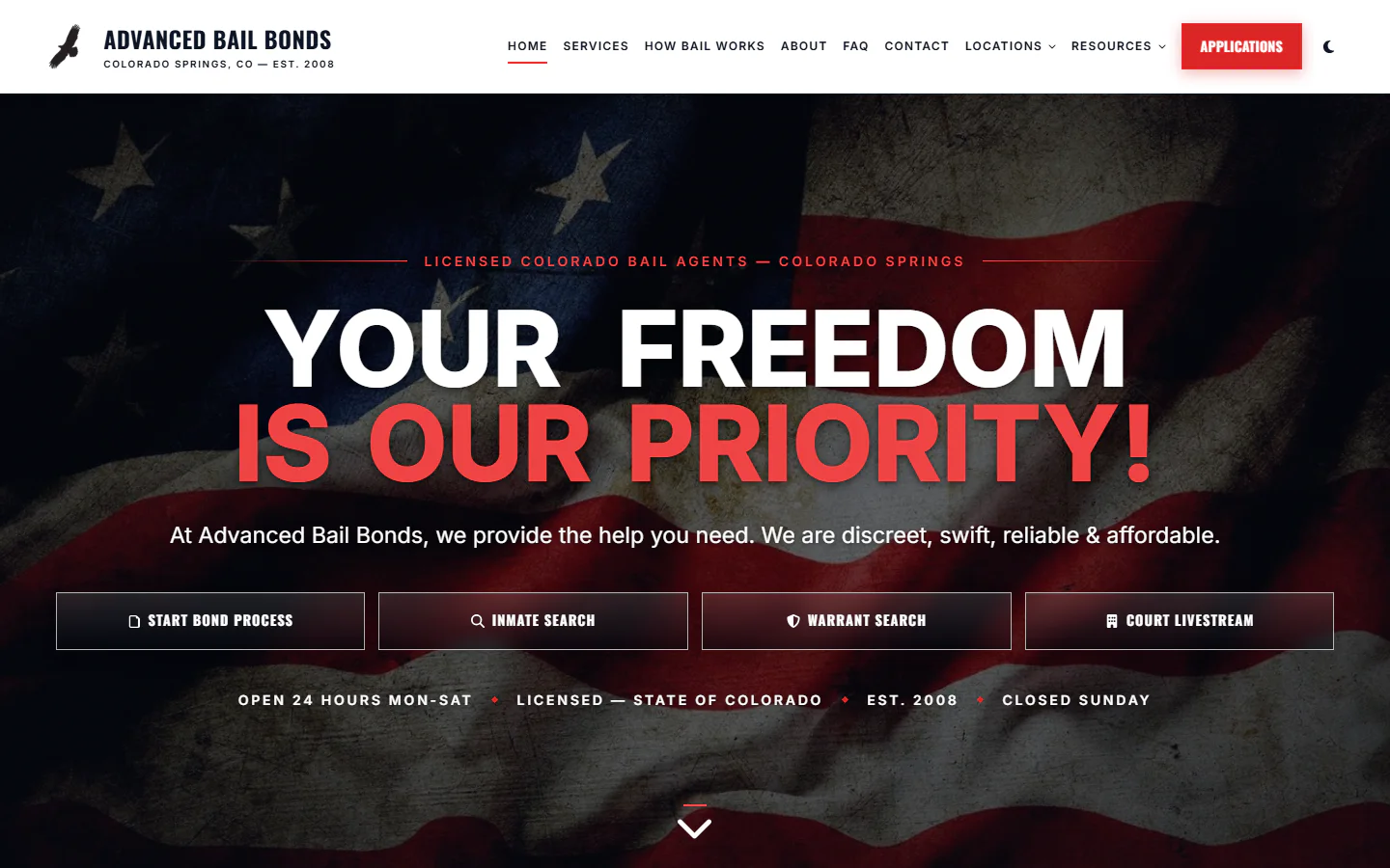 Advanced Bail Bonds responsive website in the live browser stage