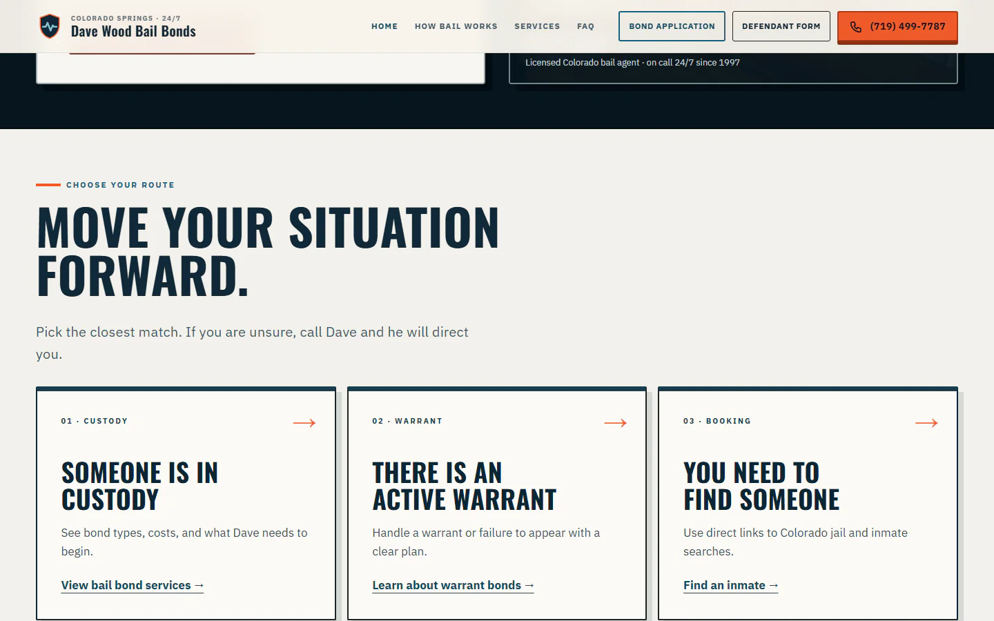 Dave Wood Bail Bonds website, middle viewport