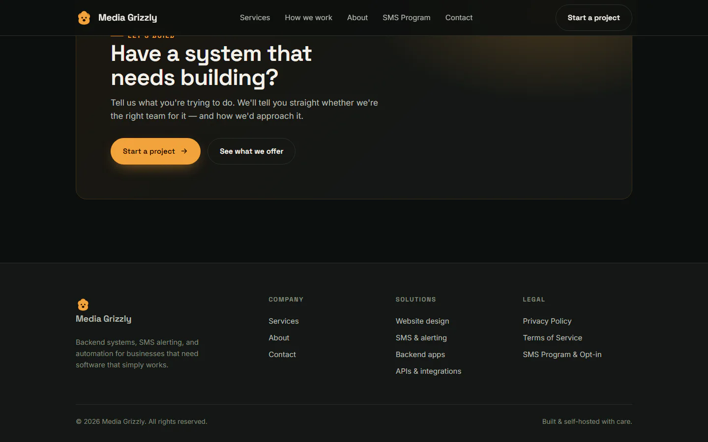 Media Grizzly website, lower viewport