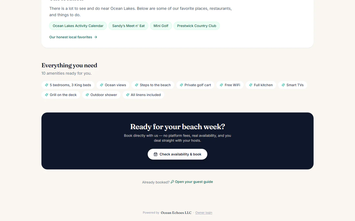 Ocean Echoes website, lower viewport